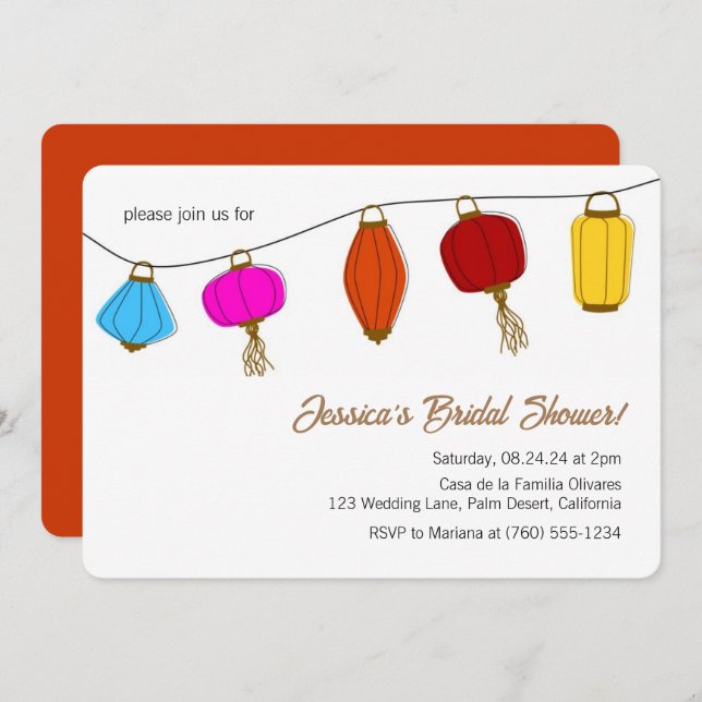 Chinesische Lantern Bridal Dusche Einladungen (Vorne/Hinten)