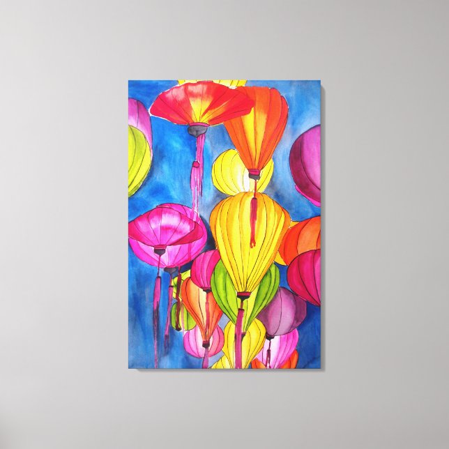 Chinesische Lanterns Aquarellkunst Leinwanddruck (Vorderseite)