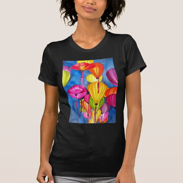 Chinesische Lanterns Aquarellkunst T-Shirt (Vorderseite)