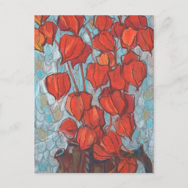 Chinesische Laternen, Physalis Autumn Floral Maler Postkarte (Vorderseite)