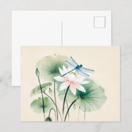 Chinesische Libelle auf Lotus Postkarte