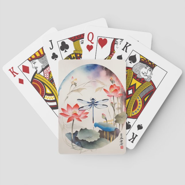 Chinesische Libelle und Lotus 1 Spielkarten (Rückseite)