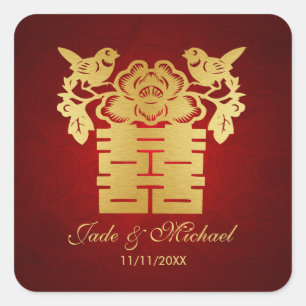 Chinesische Liebe BIrds Doppelglückssehen Quadratischer Aufkleber