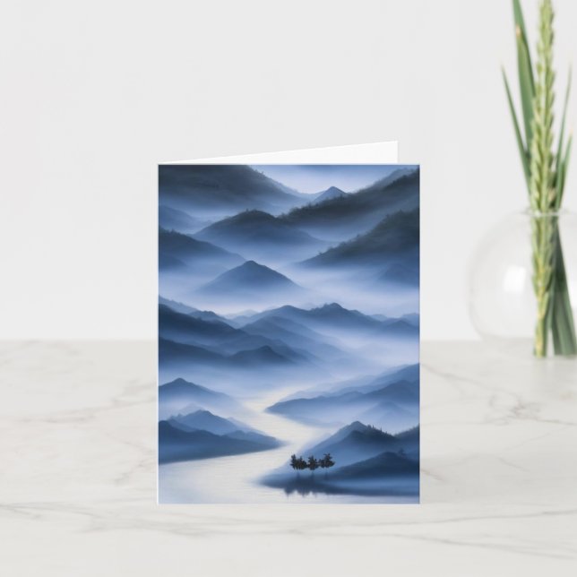 Chinesische Malerei Blue Misty Landscape Karte (Vorderseite)