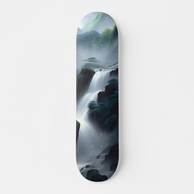 Chinesische Malerei eines Wasserfalls Skateboard (Vorne)