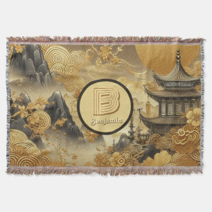 Chinesische Malerei Faux-Gold-Tropfen-Monogramm Decke