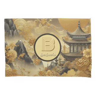 Chinesische Malerei Faux Golden Dripping Monogramm Kissenbezug