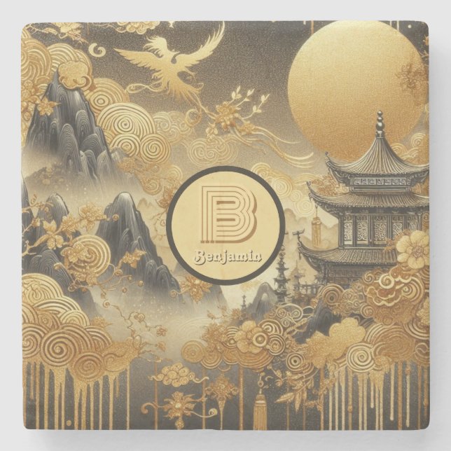 Chinesische Malerei Imitate Golden Dripping Mit Mo Steinuntersetzer (Vorderseite)