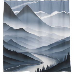 Chinesische Malerei mit schlammiger Landschaft mit Duschvorhang
