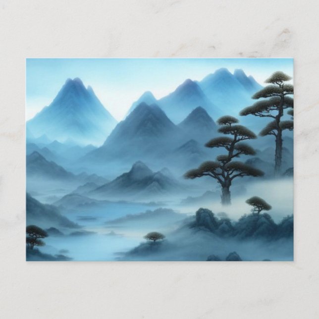 Chinesische Malerei mit schlammiger Landschaft mit Postkarte (Vorderseite)