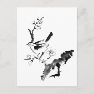 Chinesische Malerei, Pflaumenblüte und Vögel Postkarte