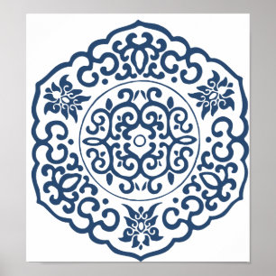 Chinesische Medallion blau Poster