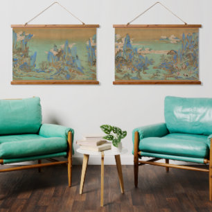 Chinesische Ming-Dynastie Reise zur Shu-Landschaft Wandteppich Mit Holzrahmen