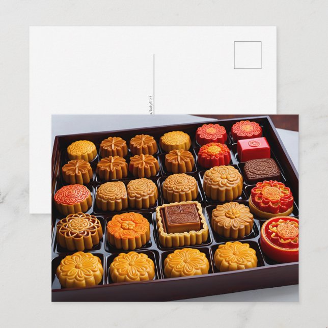 Chinesische Mondkuchen, Postüberquerung Postkarte (Vorne/Hinten)
