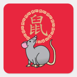 Chinesische Mondmaus Neujahr Ratte Glück Geld rot Quadratischer Aufkleber