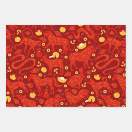 Chinesische Neujahrsfeier Party Wrapping Paper Geschenkpapier Set
