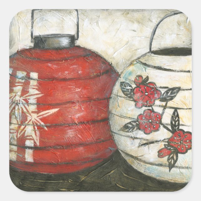 Chinesische Neujahrslinien mit Blumendruck Quadratischer Aufkleber (Vorderseite)