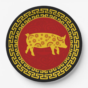 Chinesische Neujahrsschweinschmuck Pappteller
