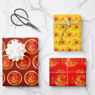 Chinesische Neujahrswolken Gold Red Pattern Geschenkpapier Set