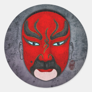 Chinesische Opernmasken - Guan Yu Runder Aufkleber