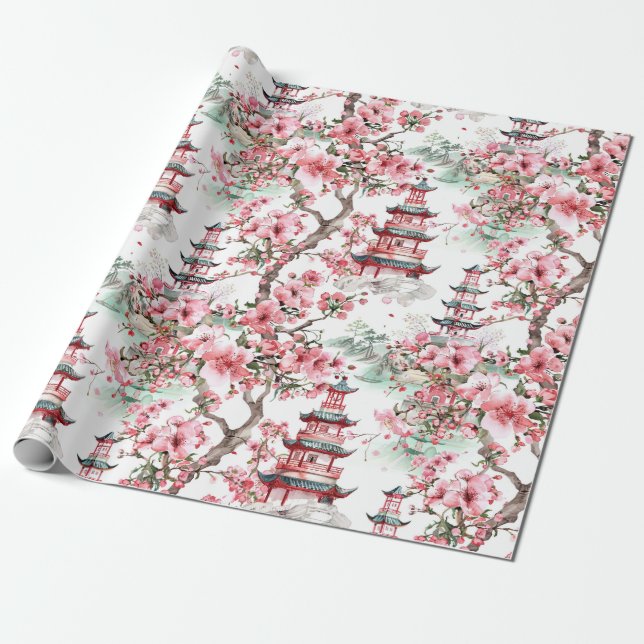 Chinesische Pagode - Kirschblüten (10) Geschenkpapier (Ungerollt)