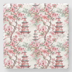Chinesische Pagode - Kirschblüten (10) Steinuntersetzer