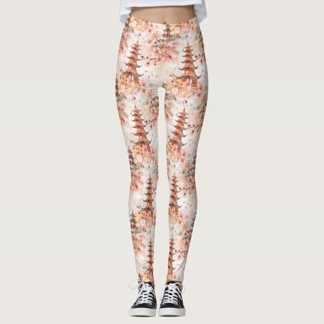 Chinesische Pagode mit Kirschblüten (1) Leggings (Vorderseite)