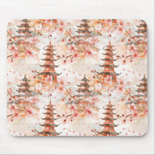 Chinesische Pagode mit Kirschblüten (1) Mousepad