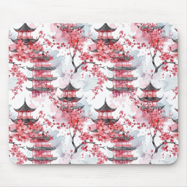 Chinesische Pagode mit Kirschblüten (2) Mousepad (Vorne)