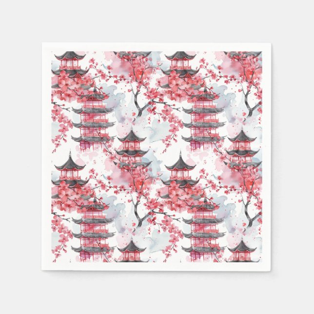 Chinesische Pagode mit Kirschblüten (2) Serviette (Vorderseite)