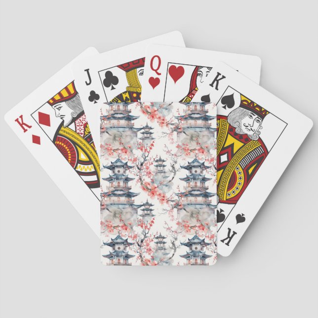 Chinesische Pagode mit Kirschblüten (4) Spielkarten (Rückseite)