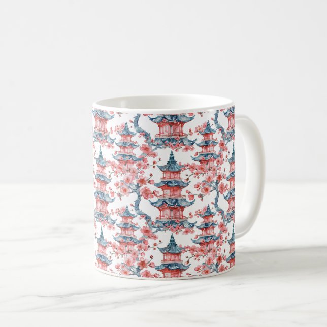 Chinesische Pagode mit Kirschblüten (6) Kaffeetasse (VorderseiteRechts)