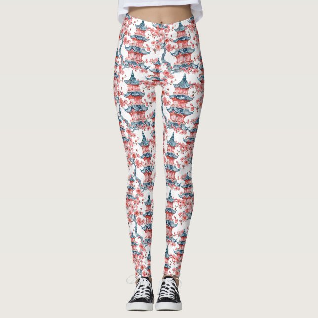 Chinesische Pagode mit Kirschblüten (6) Leggings (Vorderseite)
