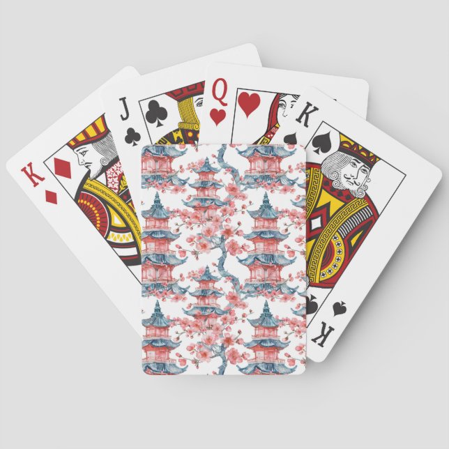 Chinesische Pagode mit Kirschblüten (6) Spielkarten (Rückseite)