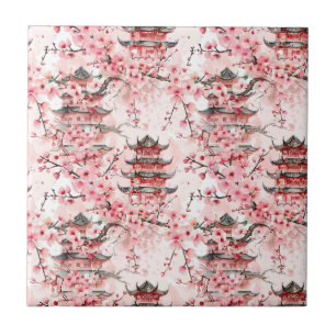 Chinesische Pagode mit Kirschblüten (7) Fliese
