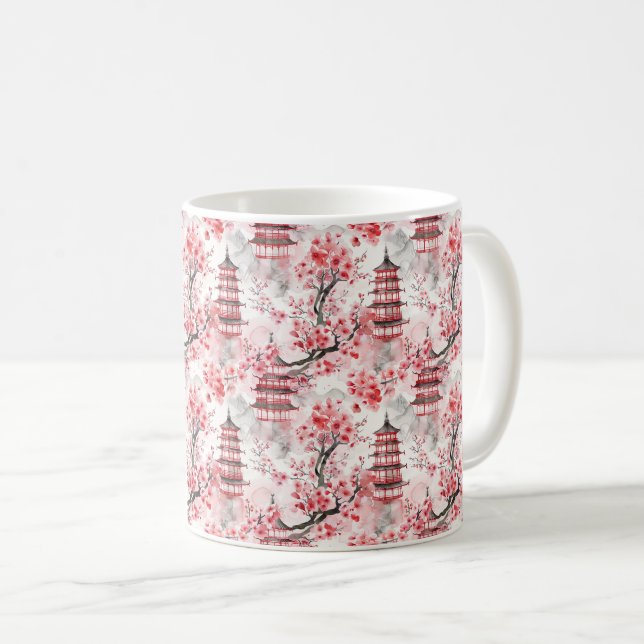 Chinesische Pagode mit Kirschblüten (9) Kaffeetasse (VorderseiteRechts)