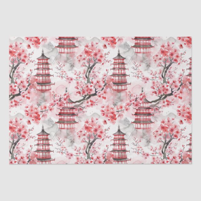 Chinesische Pagode mit Kirschblüten (9) Seidenpapier (Vorderseite)