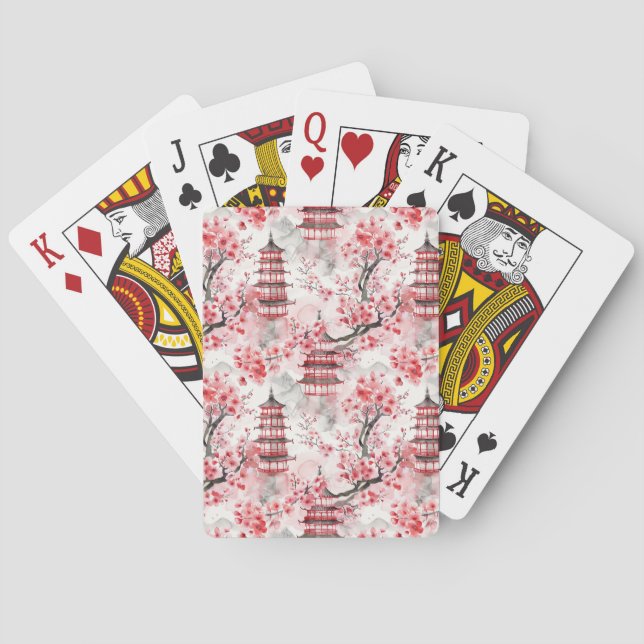 Chinesische Pagode mit Kirschblüten (9) Spielkarten (Rückseite)
