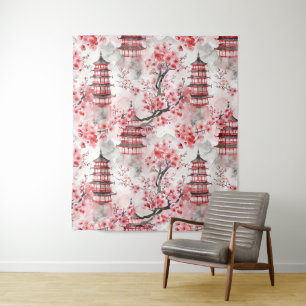 Chinesische Pagode mit Kirschblüten (9) Wandteppich