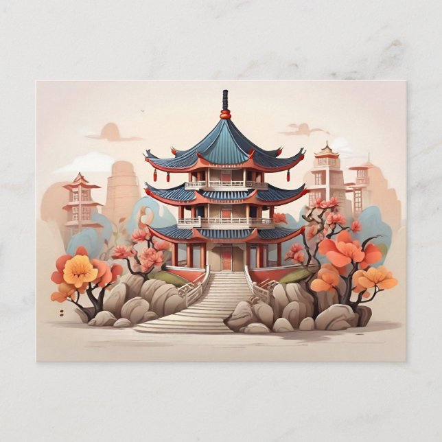 Chinesische Pagode Postkarte (Vorderseite)