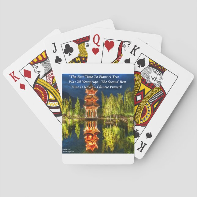 Chinesische Pagode und Natursprichwort Spielkarten (Rückseite)