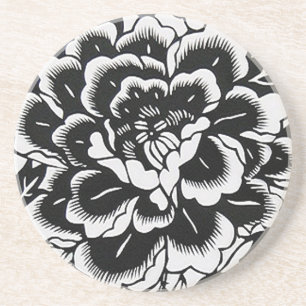 Chinesische Papier-Cut-Peony in Schwarz Getränkeuntersetzer