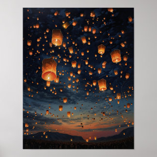 Chinesische Papier Laternen Landschaft Kunst Print Poster