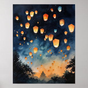 Chinesische Papier Laternen Landschaft Kunst Print Poster