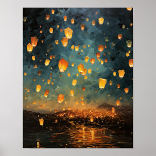 Chinesische Papier Laternen Landschaft Kunst Print Poster