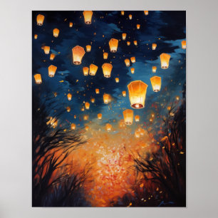 Chinesische Papier Laternen Landschaft Kunst Print Poster