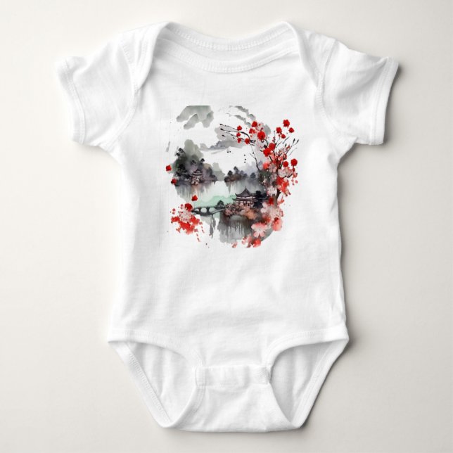 Chinesische Pavillonlandschaft Baby Strampler (Vorderseite)