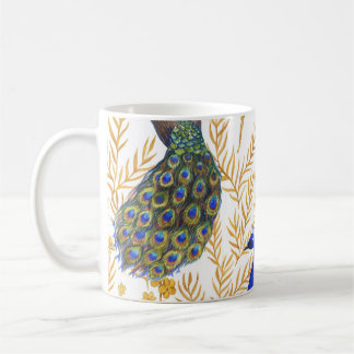 Chinesische Pfauen, goldene Sakura, Aquarell. Kaffeetasse