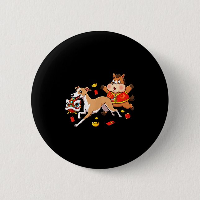 Chinesische Pferde Whippet Lustige Kinder Männer F Button (Vorderseite)