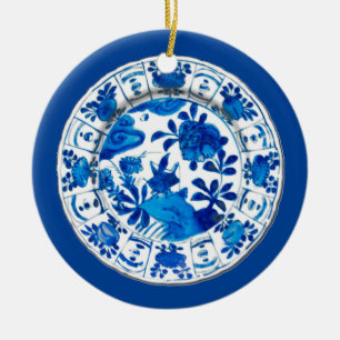 Chinesische Porzellanplatte, Vase der blauen Blume Keramik Ornament